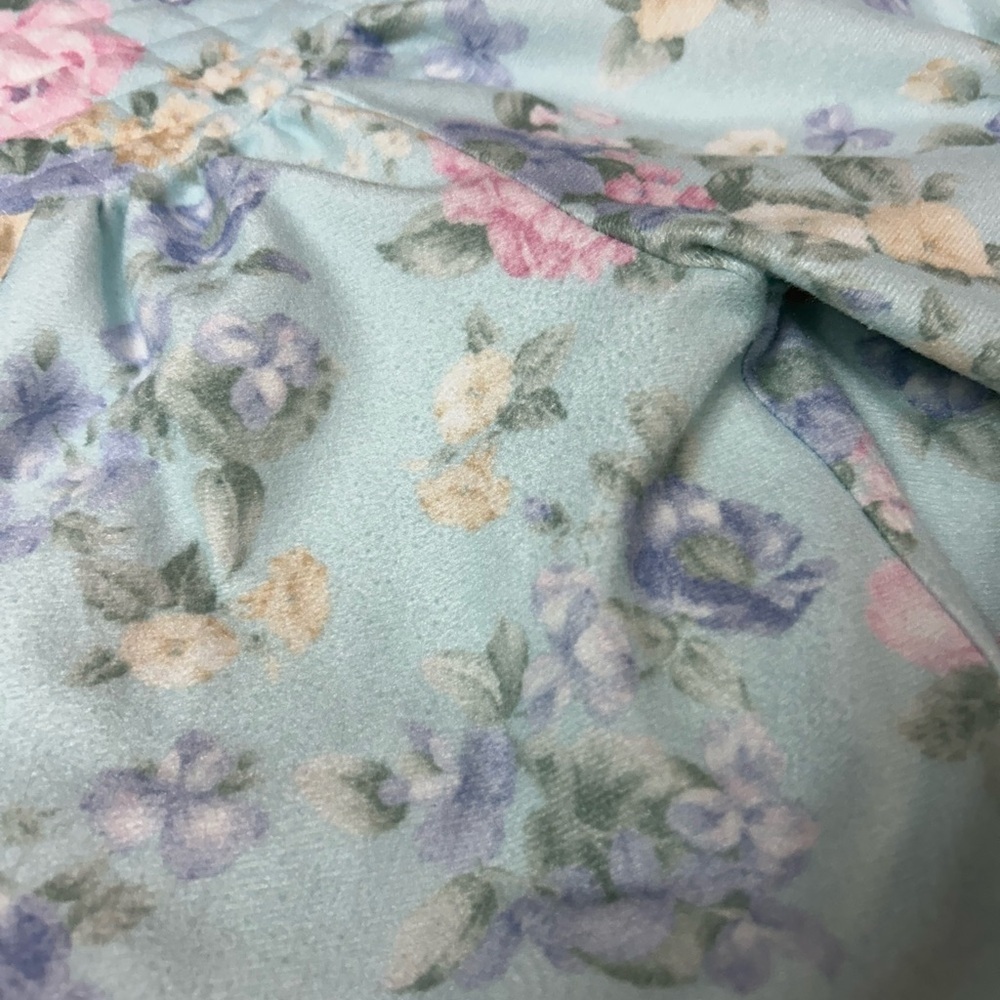 Carriage Court Blue Floral Button Front Nightgown Petite Cozy Flannel House Robe - Picture 7 of 11